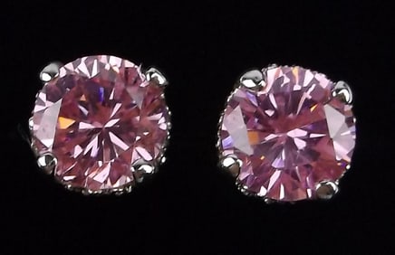 New Vintage Ornate Sterling Silver 2cttw Pink Tourmaline Earrings