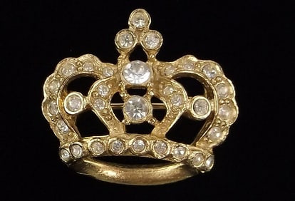 Mint Vintage 1960s Rhinestone Crown Brooch