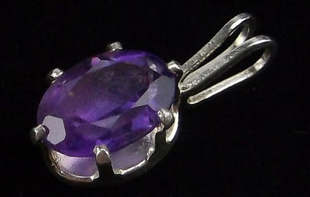 Mint Vintage 1960s Sterling Silver Amethyst Pendant
