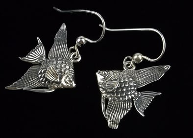 New Vintage Kabana Sterling Silver Tropical Fish Earrings
