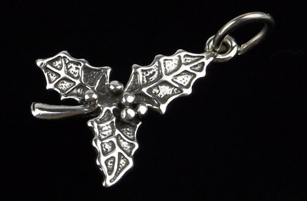 New Vint Sterling Silver Christmas Holly Pendant Charm