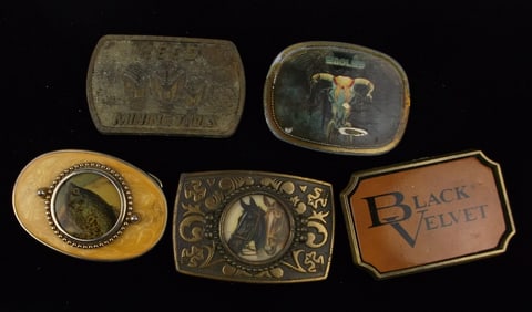 5 Vint 1960s-70s Belt Buckle Lot Horse Fish Pacifica Eagles More