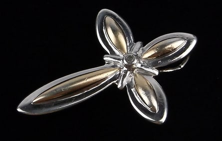 Gorgeous Sterling Silver 10kt Diamond Cross Pendant