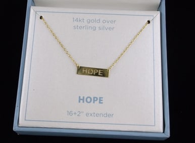 New Boxed Designer 14k Over Sterling Hope Chain Necklace 18" $70