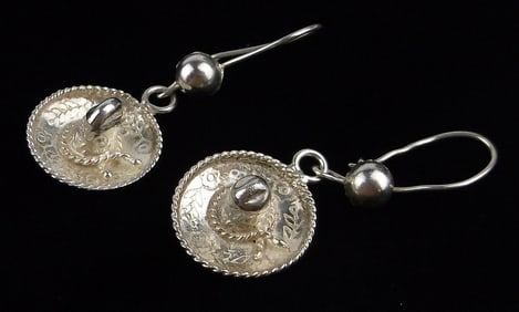 Mint Vintage 1970s Taxco Sterling Silver Sombrero Earrings LV05