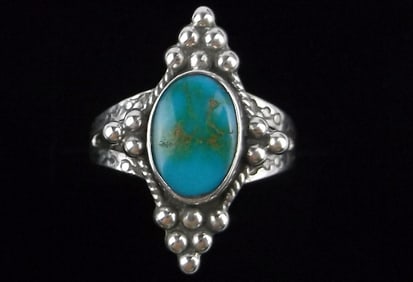 Mint Antique 1950s Navajo Sterling Silver Turquoise Ring 6.25