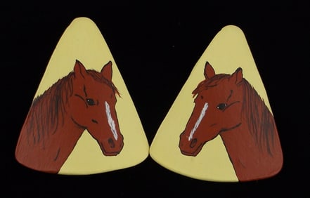 Mint Vintage Big Hand Painted Horse Earrings