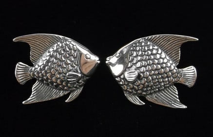 New Vintage Kabana Sterling Silver Tropical Fish Earrings
