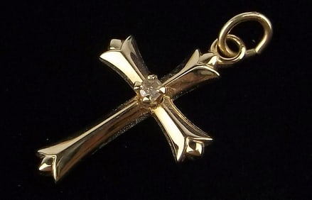 New Vintage 1960s 14kt GF Diamond Cross Pendant