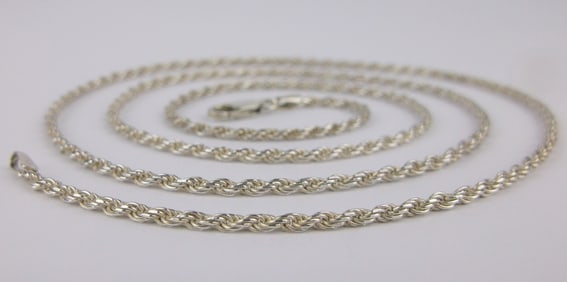 Mint Vintage Italian Sterling Silver Rope Chain Necklace 24"