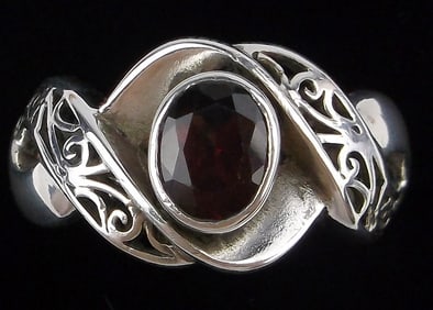 Stunning Vint Big Thick Sterling Silver Designer Garnet Ring 10