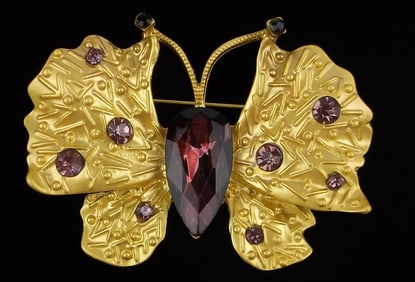Mint Enameled Rhinestone Butterfly Brooch