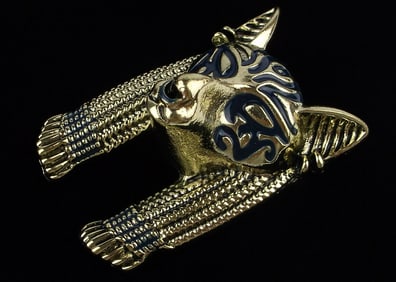 Big Mint Enameled Egyptian Anubis Brooch