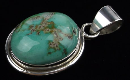 Mint Big Vintage Taxco Sterling Silver Turquoise Pendant Heavy