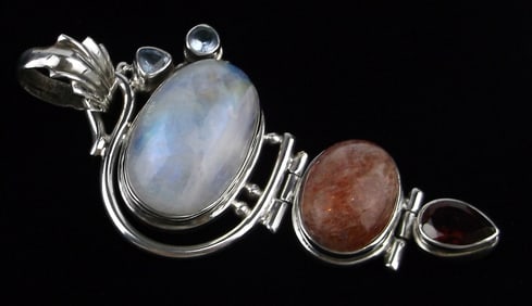 Big Mint Heavy Vint Designer Sterling Silver Moonstone Pendant