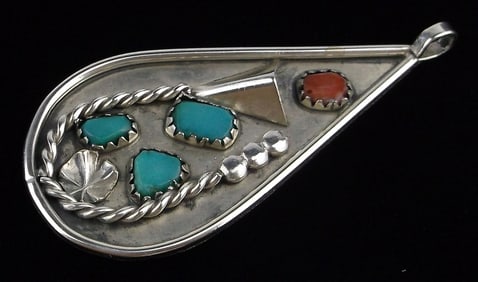 Mint 1960s Navajo Billy Slim Sterling Silver Turquoise Pendant