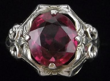 Stunning 1930s Ostby Barton Sterling Silver 2ct Ruby Ring 7.5