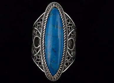 Mint Big Vint Designer Bali Sterling Silver Turquoise Moon Ring 8.5