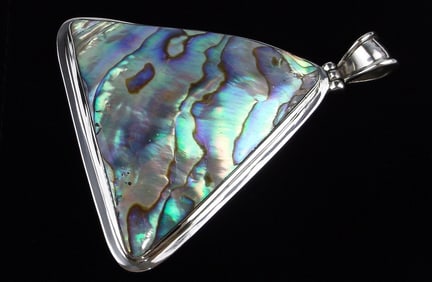 HUGE Mint Vint Taxco Sterling Silver Abalone Triangle Pendant