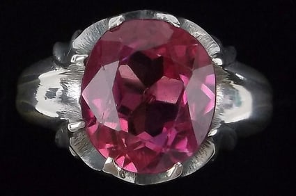 Mint Thick 1940s Sterling Silver 3ct Natural Ruby Ring 8 Solitaire