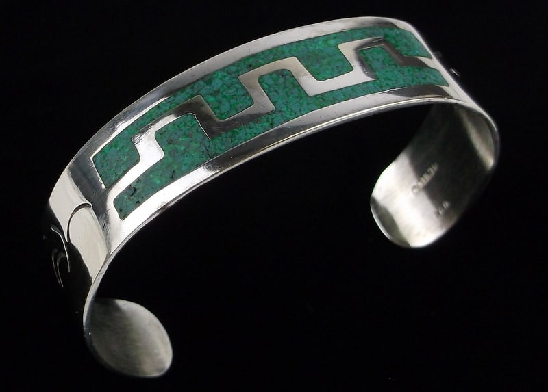 Big Stunning 1970s Taxco Sterling Silver Turquoise Cuff Bracelet 8" (1 of 4)