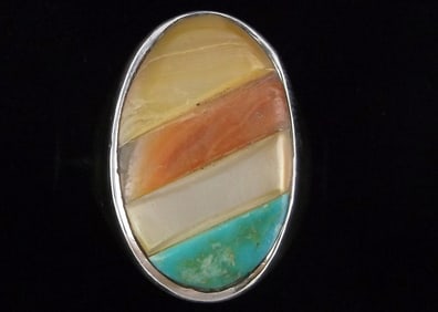 Stunning Big 1960s Navajo Sterling Silver Turquoise Ring 8 Thick