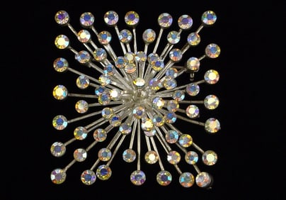 Mint Vintage 1960s Aurora Borealis Rhinestone Starburst Brooch