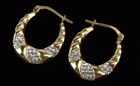 Mint Vintage Gold Over Sterling Italian Crystal Hoop Earrings