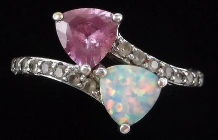 Mint Vintage Designer Sterling Silver Opal Pink Topaz Ring 7