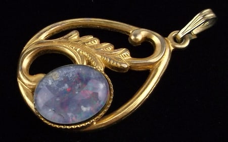 Stunning Vint 1950s Natural Blue Red Opal Pendant
