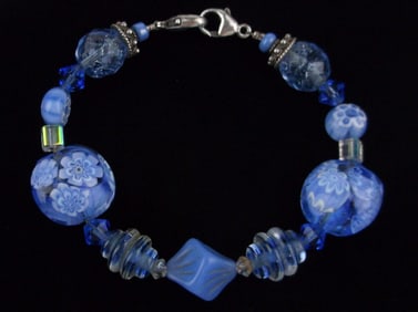 Mint Vintage Sterling Silver Murano Art Glass Bracelet 7"