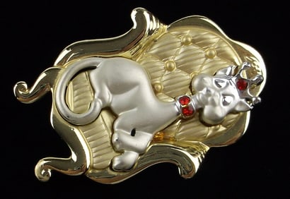 New Vintage On Card Enameled Rhinestone Cat Queen Brooch