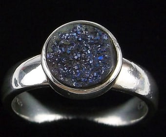 Mint Vint Thick Designer Sterling Silver Blue Druzy Ring 7