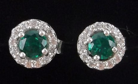 New Vint Designer Sterling Silver Emerald White Topaz Earrings