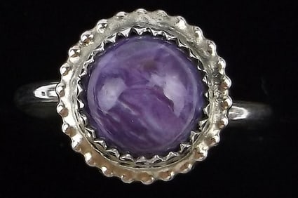 New Navajo Esther White Sterling Silver Charolite Ring 7