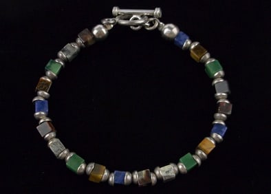 Mint Vint Sterling Silver Lapis Jadeite Jasper Bracelet 7.5"