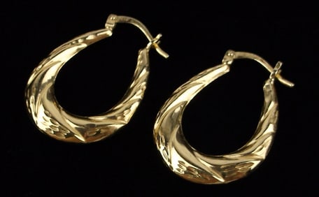 Stunning Vintage Gold Over Sterling Hoop Drop Earrings