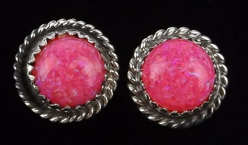 New Big Navajo Esther White Sterling Silver Pink Opal Earrings