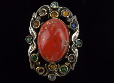 Beautiful Antique 1950s Uncas Rhinestone Ring Adjust 7-10