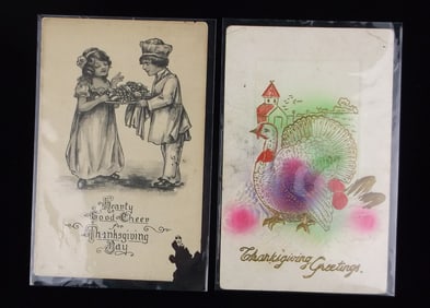 2 Antique 1914 Early 1900s Thanksgiving Postcard Lot
