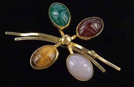 Vint 1960s Baltron 12kt GF Egyptian Scarab Gem Beetle Brooch