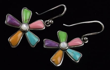 Mint Vint Thick Designer Sterling Silver Turquoise Spiny Earrings