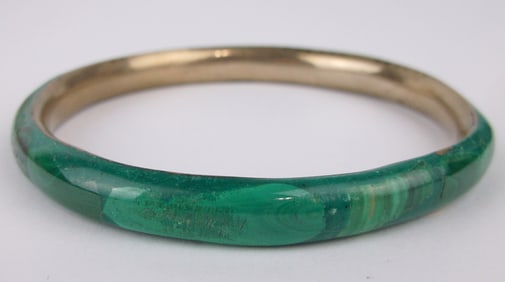 Stunning Vint 1970s Malachite Bangle Bracelet 7.5"