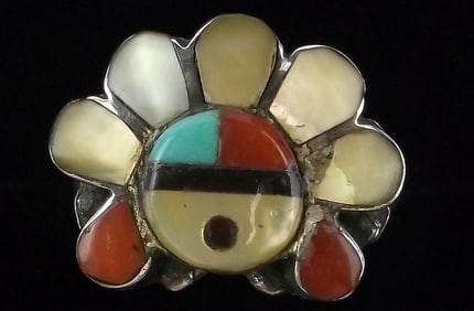 Stunning Vint Zuni Sterling Silver Turquoise Sunface Ring 4