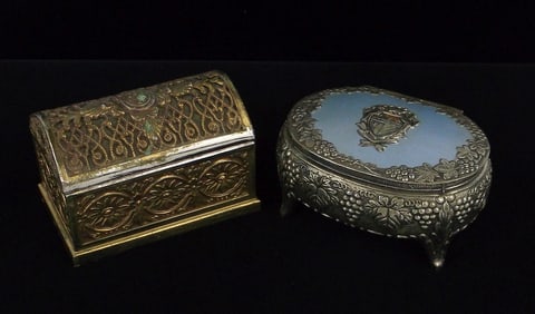 2 Gorgeous Antique 1950s Jewel Box Lot Velvet Lined