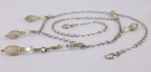 Mint Vint Sterling Silver Crystal Glass Bead Chain Necklace 16"