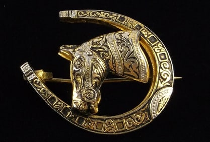 Stunning Vintage 1960s Spain Horse Horseshoe Luck Brooch