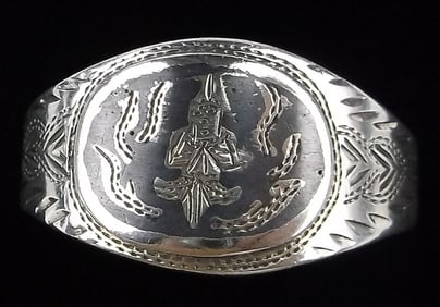 Stunning 1950s Sterling Silver Hindu Goddess Mens Ring 11
