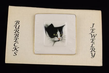 New On Card Doug Burbeck 24kt Gold Fine China Cat Brooch