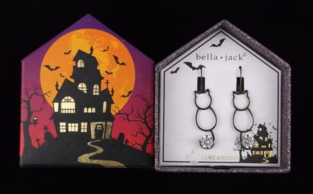 New Boxed Bella Jack Halloween CZ Cat Earrings